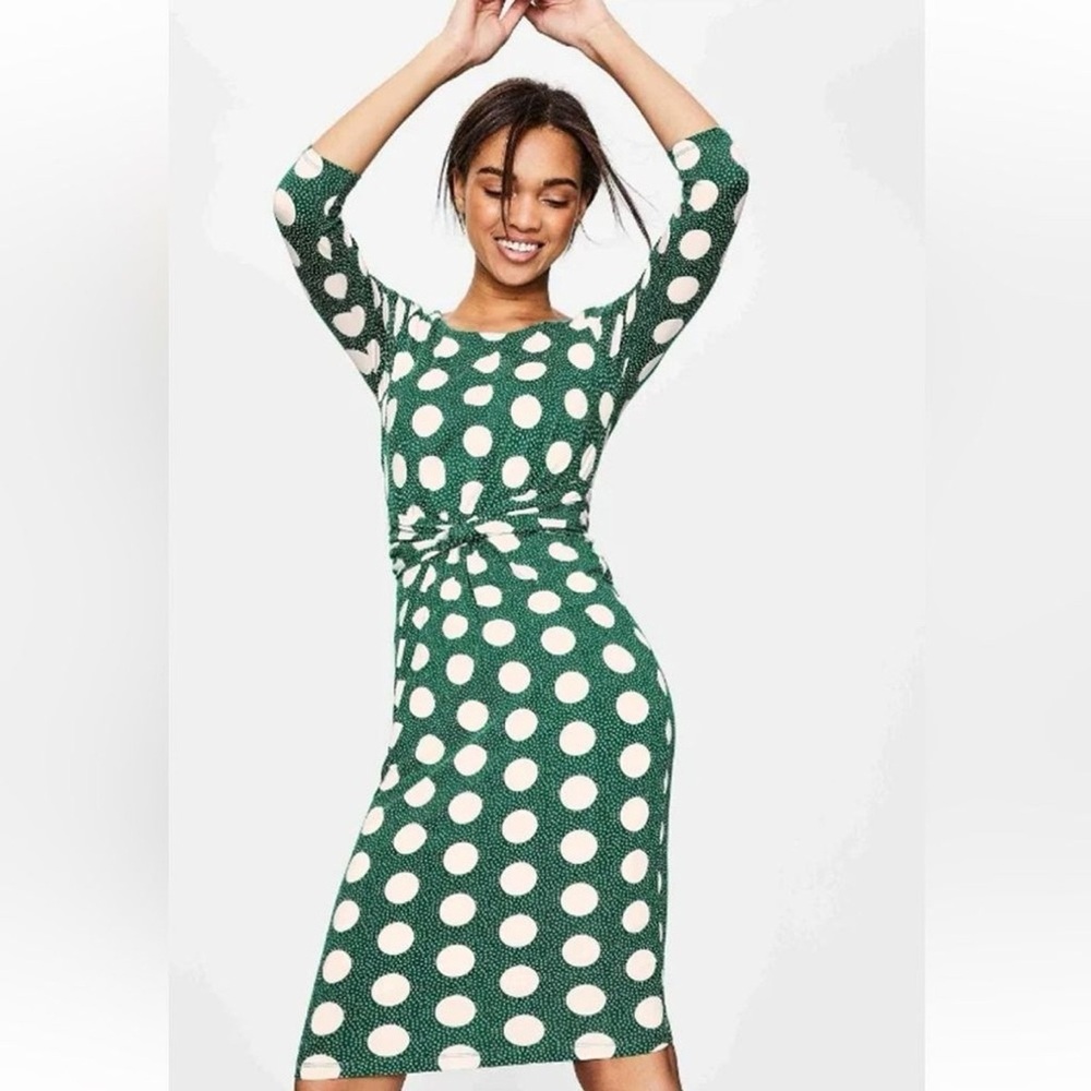Boden Green and Cream Polka Dot sheath dress US 6L